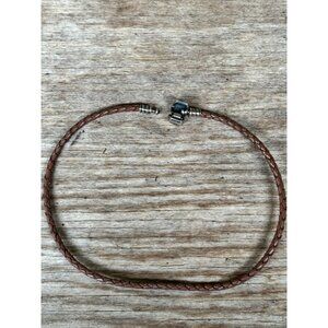 Pandora Bracelet Women 27cm 13.8" Brown Leather Double Wrap 925 Sterling Silver